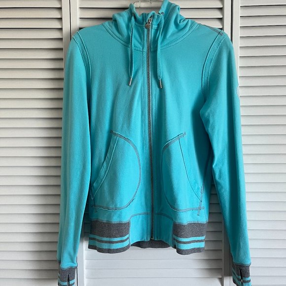 Lululemon Flashback Hoodie turquoise, grey & white size 6 rare